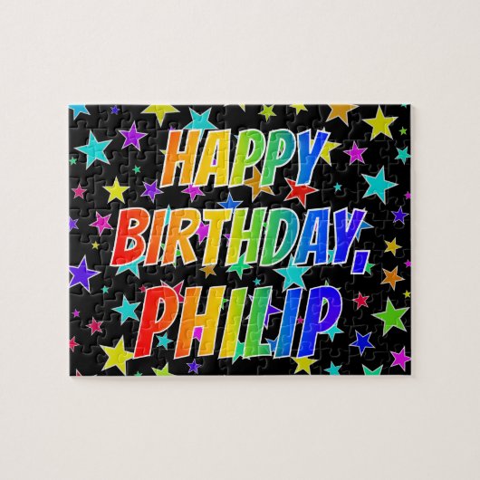 Puzzle "PHILIP" Prénom, amusant "HEUREUX ANNIVERSAIRE" (Horizontal)