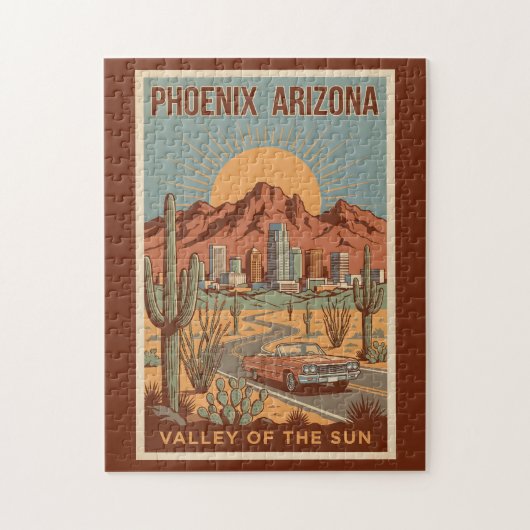 Puzzle Phoenix Arizona Sun Illustration Travel Art Retro (Vertical)