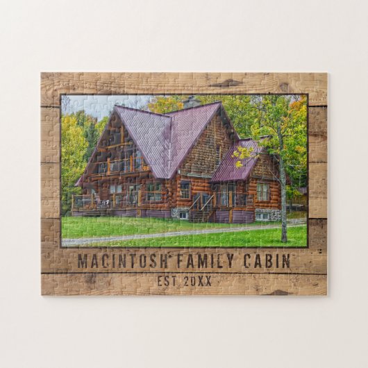 Puzzle Photo Cabine de famille Rustic Wood Forest Trees (Horizontal)