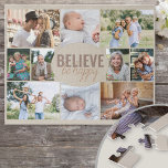 Puzzle Photo Collage 10 Family Photo Believe be Happy<br><div class="desc">Photo Collage puzzle avec 10 de vos photos préférées. Le texte du centre dit "croyez-vous heureux" et est écrit en caractères gras et en caractères décontractés et maigres. Le modèle photo est configuré pour ajouter 10 images, qui sont affichées dans des images de paysage, de carré et de portrait afin...</div>