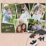 Puzzle Photo Collage 5 Photos We Love You Mom - Vert<br><div class="desc">Puzzle personnalisé - ajoutez 5 de vos photos préférées et votre texte personnalisé. Le design comprend un collage photo de 5 images, chacune avec un cadre blanc. Les photos sont sur un arrière - plan vert foncé et votre libellé personnalisé est écrit dans une typographie de script soignée. L'exemple de...</div>