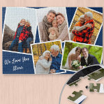 Puzzle Photo Collage 5 Photos We Love You Nana - Bleu<br><div class="desc">Puzzle personnalisé - ajoutez 5 de vos photos préférées et votre texte personnalisé. Le design comprend un collage photo de 5 images, chacune avec un cadre blanc. Les photos sont sur un arrière - plan bleu foncé et votre libellé personnalisé est écrit dans une typographie de script soignée. L'exemple de...</div>