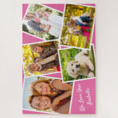 Puzzle Photo Collage 5 Pictures and Custom Text - Pink (Vertical)