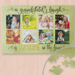 Puzzle Photo Collage & Grand-Enfant Dire pour Grand-Paren<br><div class="desc">Créez votre propre puzzle photo pour vos grands-parents. Le modèle est prêt pour vous à ajouter huit de vos photos préférées des petits-enfants. Les photos sont affichées en format carré et encadrées d'une belle citation. Le dicton dit "le rire d'un petit-enfant est ensoleillé dans la maison". Le design est parfait...</div>