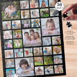 Puzzle Photo Collage Nom de famille ou titre noir<br><div class="desc">Téléchargez facilement 36 photos pour créer des moments mémorables chaque fois que ce puzzle se réunit. Personnalisez-le avec le nom de famille, un titre ou n'importe quel texte. Vous pouvez modifier la couleur noire de l'arrière - plan ainsi que le style, la taille et la couleur de la police en...</div>