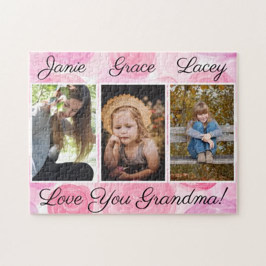 Puzzle Photo Collage Trois photo Aquarelle rose Floral (Horizontal)