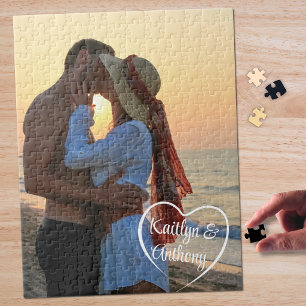 Puzzle Photo de cœur d'amour de couple personnalisé