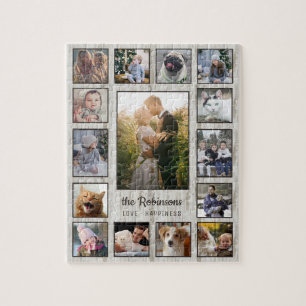 Puzzle Photo de famille Collage 15 Photos Nom Wood Grain