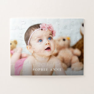Puzzle Photo de naissance avec monogramme de bébé fille m
