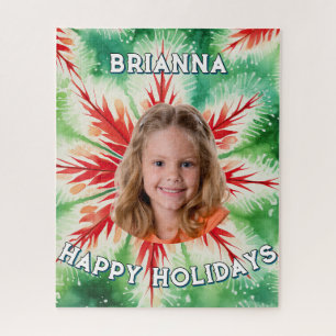 Puzzle Photo de Noël Tie Dye Vert Rouge