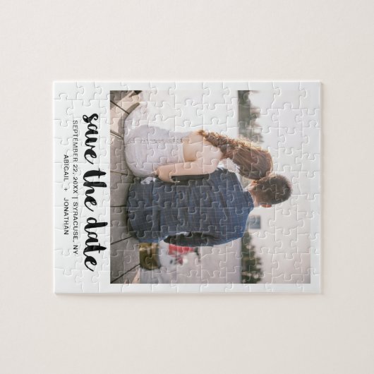 Puzzle Photo de script blanc Enregistrer la date Noir (Horizontal)