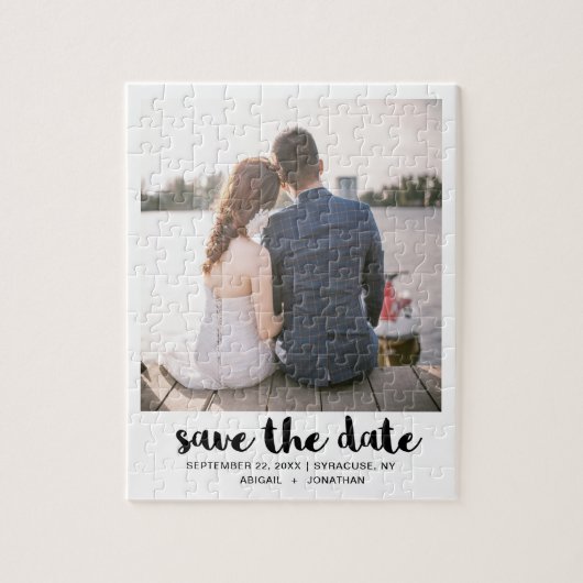 Puzzle Photo de script blanc Enregistrer la date Noir (Vertical)