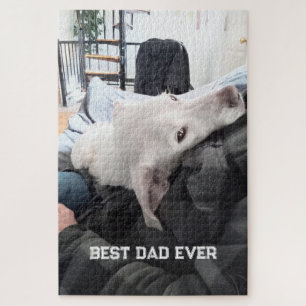 Puzzle Photo d'un beau chien blanc avec papa pour la fête
