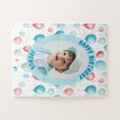 Puzzle Photo et nom, Ballons Bleus (Horizontal)