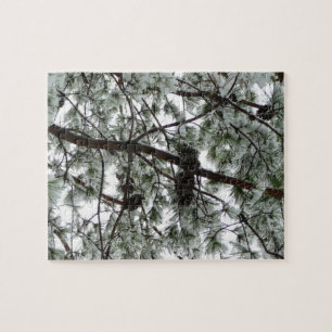 Puzzle Photo hivernale sous le pin couvert de neige