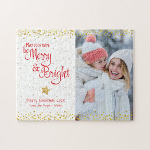 Puzzle Photo Joyeux Lumineux Écriture Gold Paillettes Rou