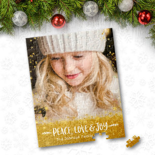 Puzzle Photo Peace Love Joy Typographie Gold Stars Partie