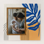 Puzzle Photo personnalisée Moderne Abstrait Botanique Ble<br><div class="desc">Ce puzzle personnalisé élégant présente une illustration botanique abstraite d'inspiration moderne de Matisse en bleu cobalt et jaune encadrant votre photo préférée.</div>