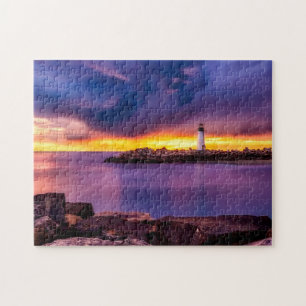 Puzzle photo phare et coucher de soleil avec boît
