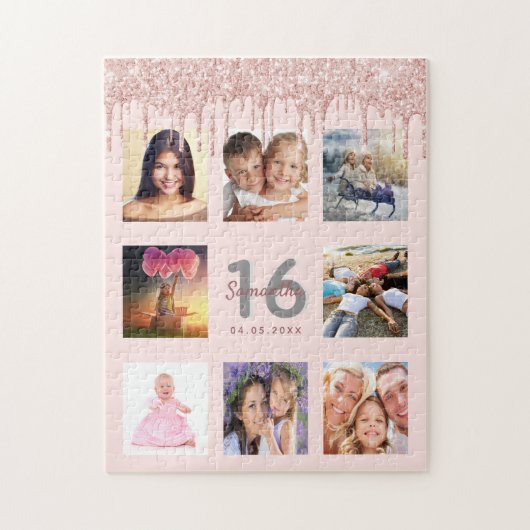 Puzzle Photo rose de 16e anniversaire gouttes rose or (Vertical)