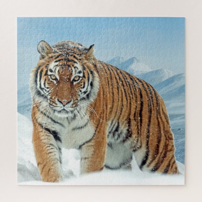 Puzzle Photos du tigre d'hiver des monts de neige (Vertical)