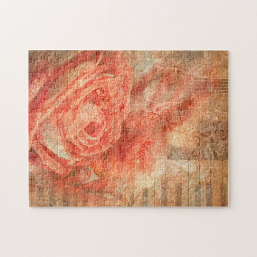 Puzzle Piano et violon avec notes musicales et rose (Horizontal)