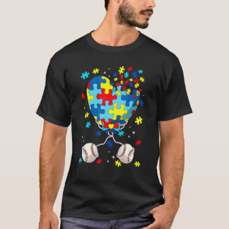 Puzzle Pieces Heart Baseball Sport Autism Awarenes T-shirt