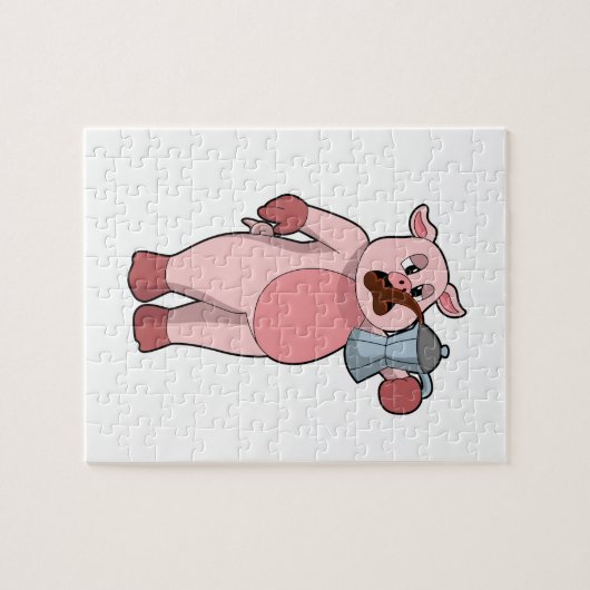 Puzzle Pig with coffee pot (Horizontal)