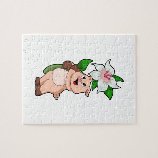 Puzzle Pig with Flower Lily (Horizontal)