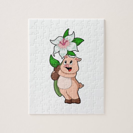 Puzzle Pig with Flower Lily (Vertical)