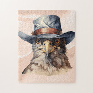 Puzzle pigeon drôle portant un casquette cowboy, aquarell