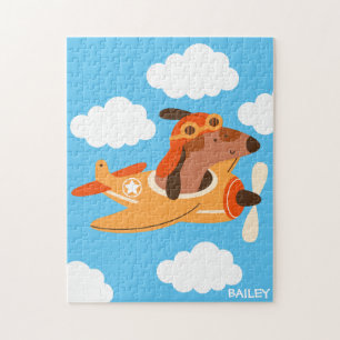 Puzzle Pilote de chien mignon avion volant, Personnalisé