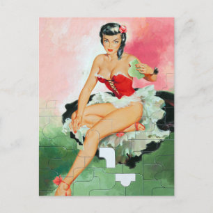 Puzzle Pin Up Briefkaart