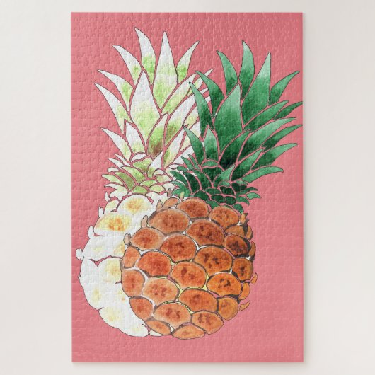 Puzzle Pineapple, watercolor. (Vertical)