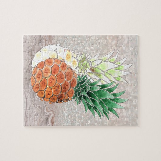 Puzzle Pineapple, watercolor. (Horizontal)