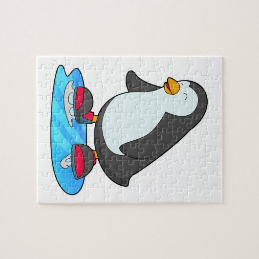 Puzzle Pingouin at Ice skating with Ice skates (Horizontal)