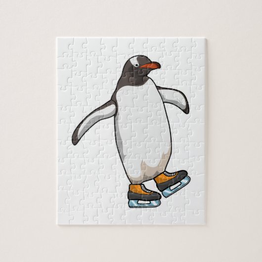 Puzzle Pingouin at Ice skating with Ice skates (Vertical)
