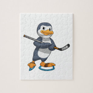Puzzle Pingouin au hockey sur glace avec bâton de hockey 