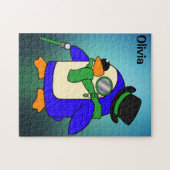Puzzle Pingouin de dessin mignon clair vert émeraude turq (Horizontal)