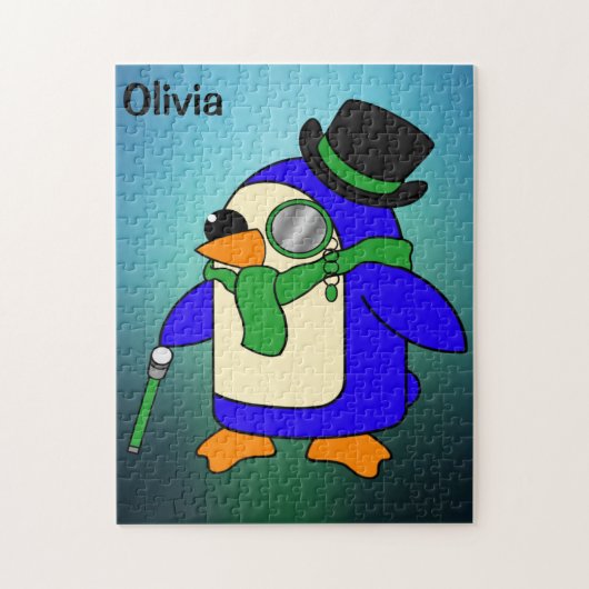 Puzzle Pingouin de dessin mignon clair vert émeraude turq (Vertical)