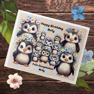 Puzzle Pingouins mignons Nom bilingue personnalisé