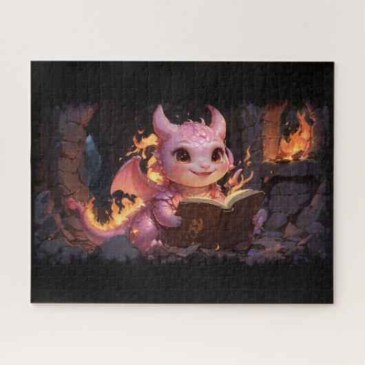 Puzzle Pink Baby Dragon lit un livre (Horizontal)