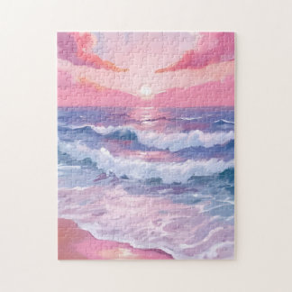 Puzzle Pink Beach Ocean Shore Painted