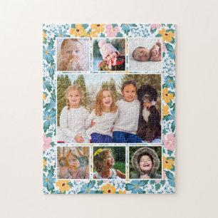 Puzzle Pink Blue Yellow Floral Photo Collage