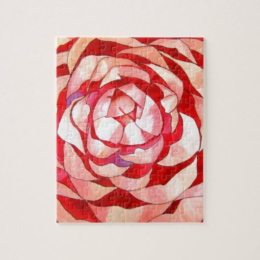 Puzzle Pink Camellia abstract art painting original (Vertical)