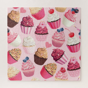 Puzzle Pink Cupcakes Pastel : Motif Vintage.