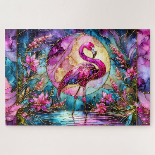 Puzzle Pink Flamingo Stained Glass Mosaic (Horizontal)