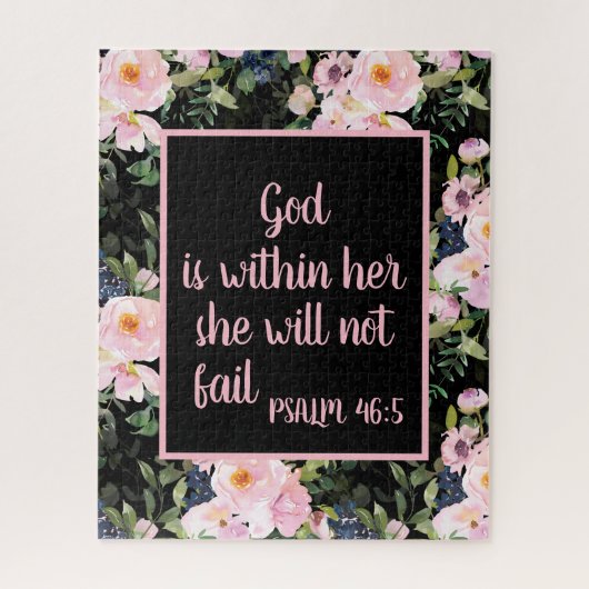 Puzzle Pink Floral Black Bible chrétienne Verse Dieu dans (Vertical)