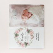 Puzzle Pink Floral Photo Faire-part de naissance Jigsaw P (Vertical)