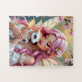 Puzzle Pink Haired Fairy and White Baby Dragon   (Horizontal)